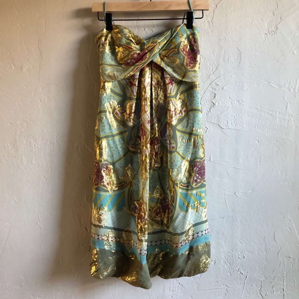 Nicole Miller strapless silk drape dress